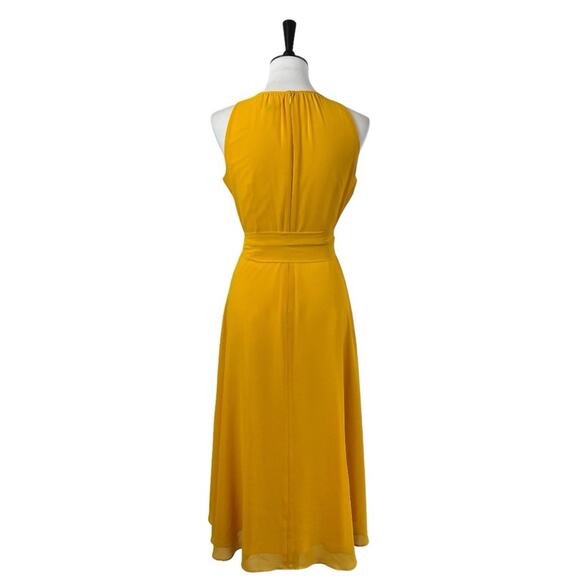 Tahari Petite Midi Dress Keyhole Halter Neck High Low Hem Yellow Women’s Size 6P - Picture 6 of 14